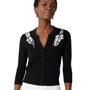 WHBM | Black Embroidered 3/4 Sleeve Sweater Sz M EUC